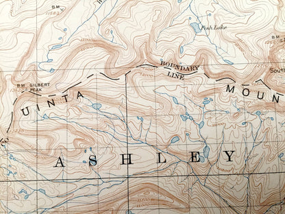 Antique Ashley National Forest, Utah 1906 US Geological Survey Topographic Map – Gilbert Peak, Uinta Mountains, Wasatch, Summit, Duchesne UT