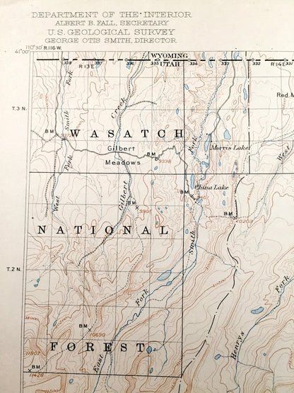 Antique Ashley National Forest, Utah 1906 US Geological Survey Topographic Map – Gilbert Peak, Uinta Mountains, Wasatch, Summit, Duchesne UT