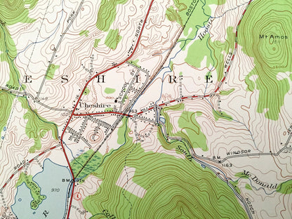 Antique Cheshire, Massachusetts 1944 US Geological Survey Topographic Map – Berkshire County, New Ashford, Adams, Lanesborough, Dalton, MA