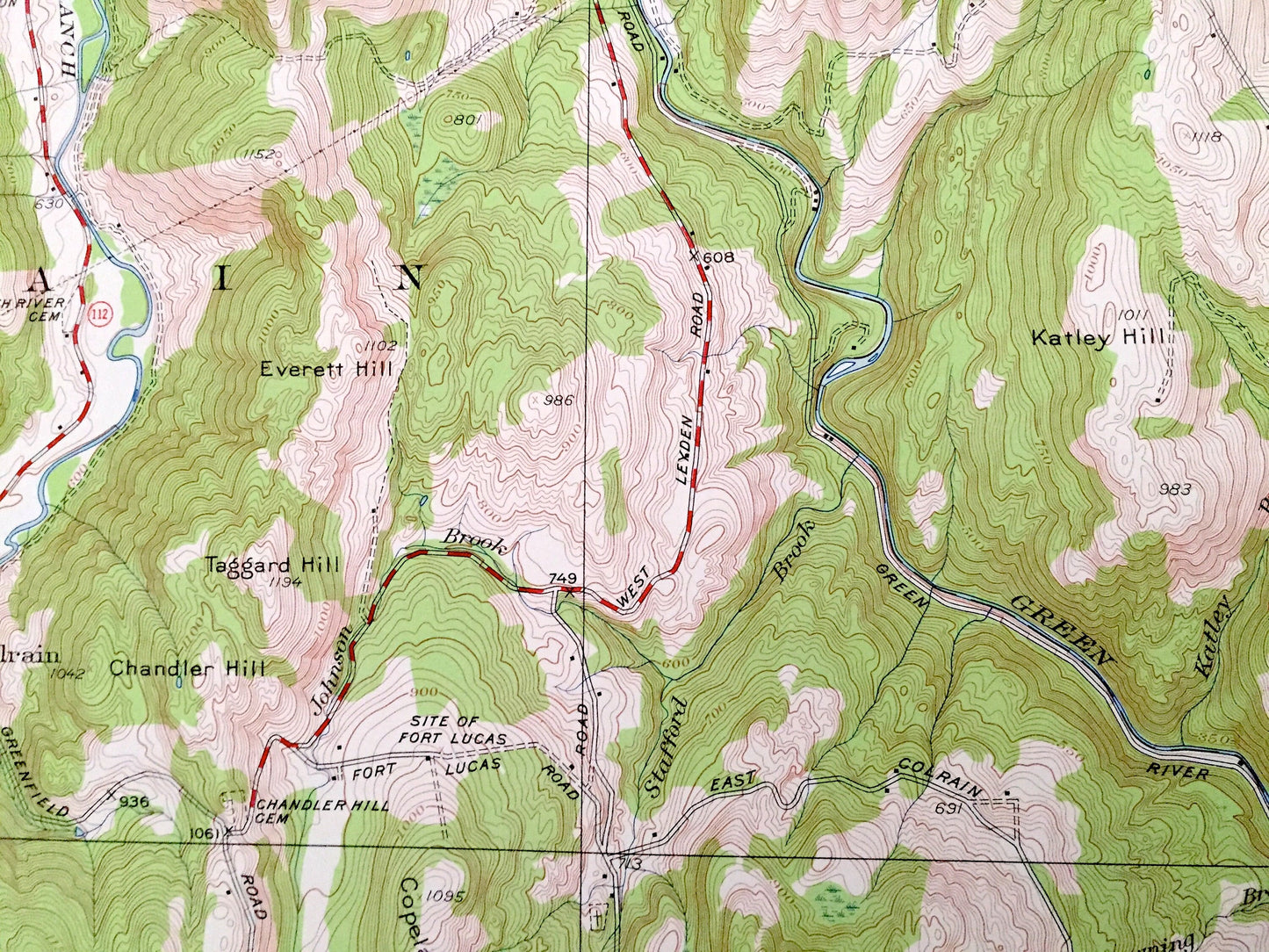 Antique Colrain, Massachusetts 1945 US Geological Survey Topographic Map – Franklin County, Leyden, MA, Windham County, Guilford, Halifax VT