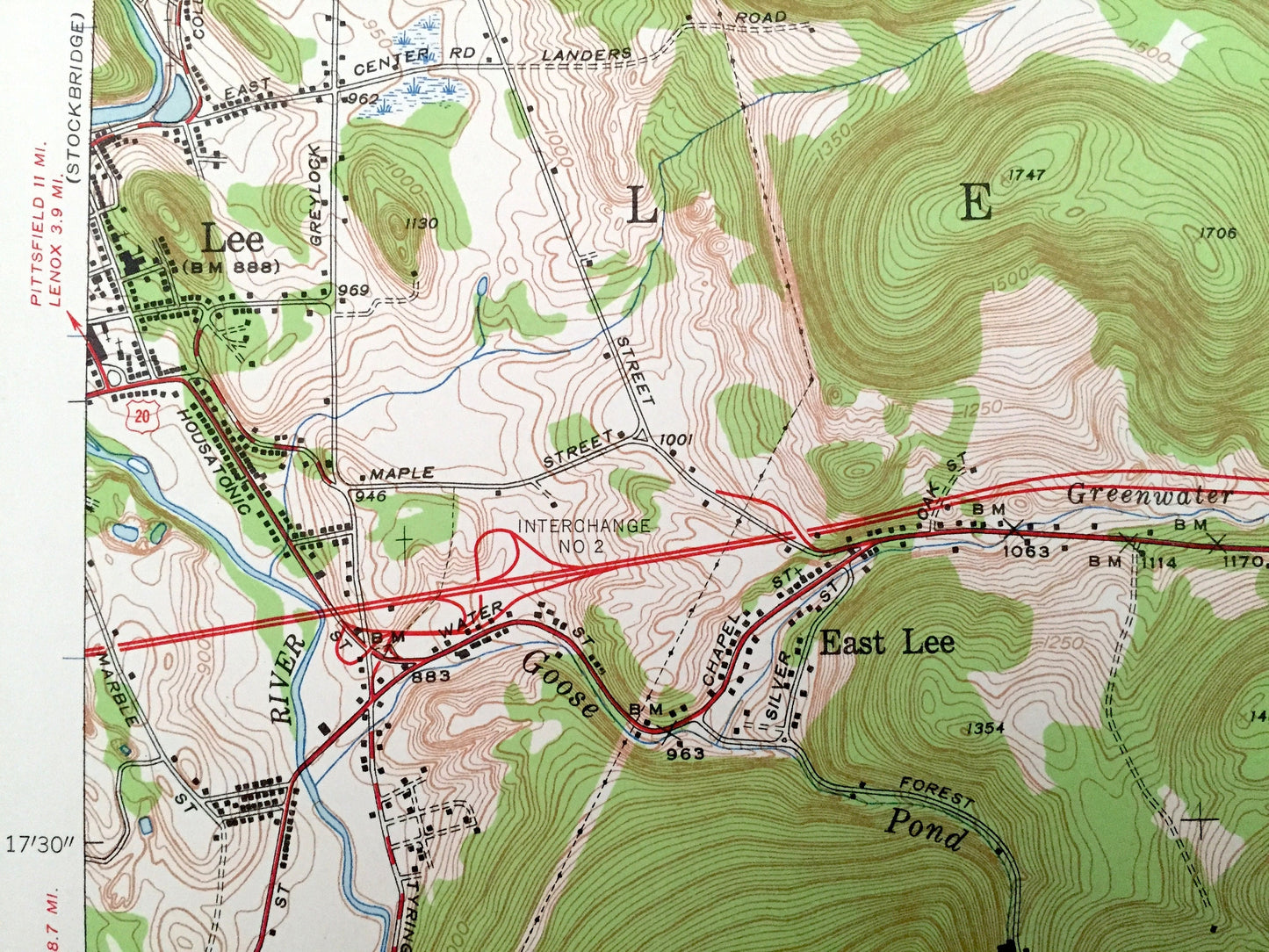 Antique East Lee, Massachusetts 1945 US Geological Survey Topographic Map – Berkshire County, Washington, Lenox, Tyringham, Becket, Otis, MA
