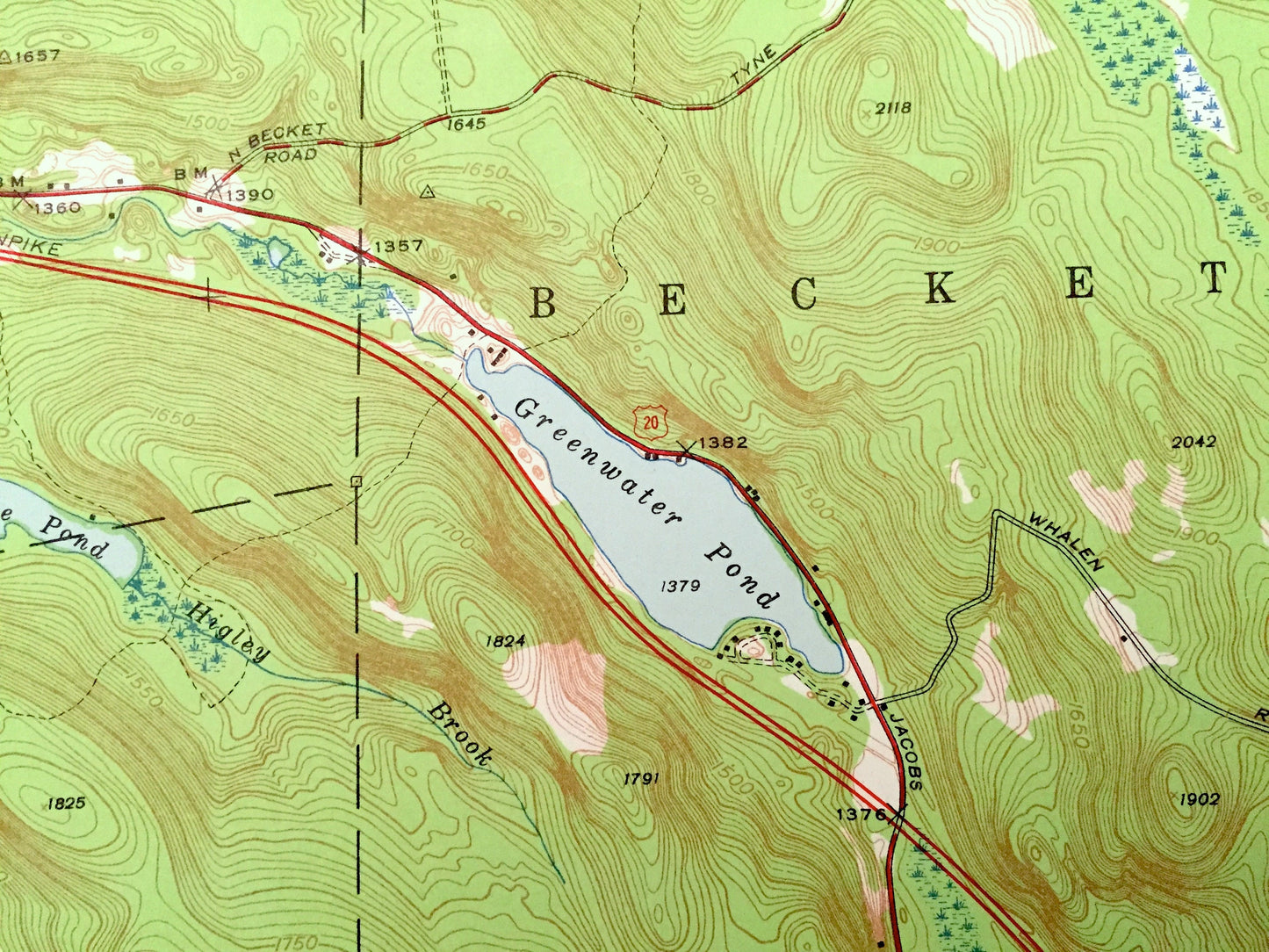Antique East Lee, Massachusetts 1945 US Geological Survey Topographic Map – Berkshire County, Washington, Lenox, Tyringham, Becket, Otis, MA