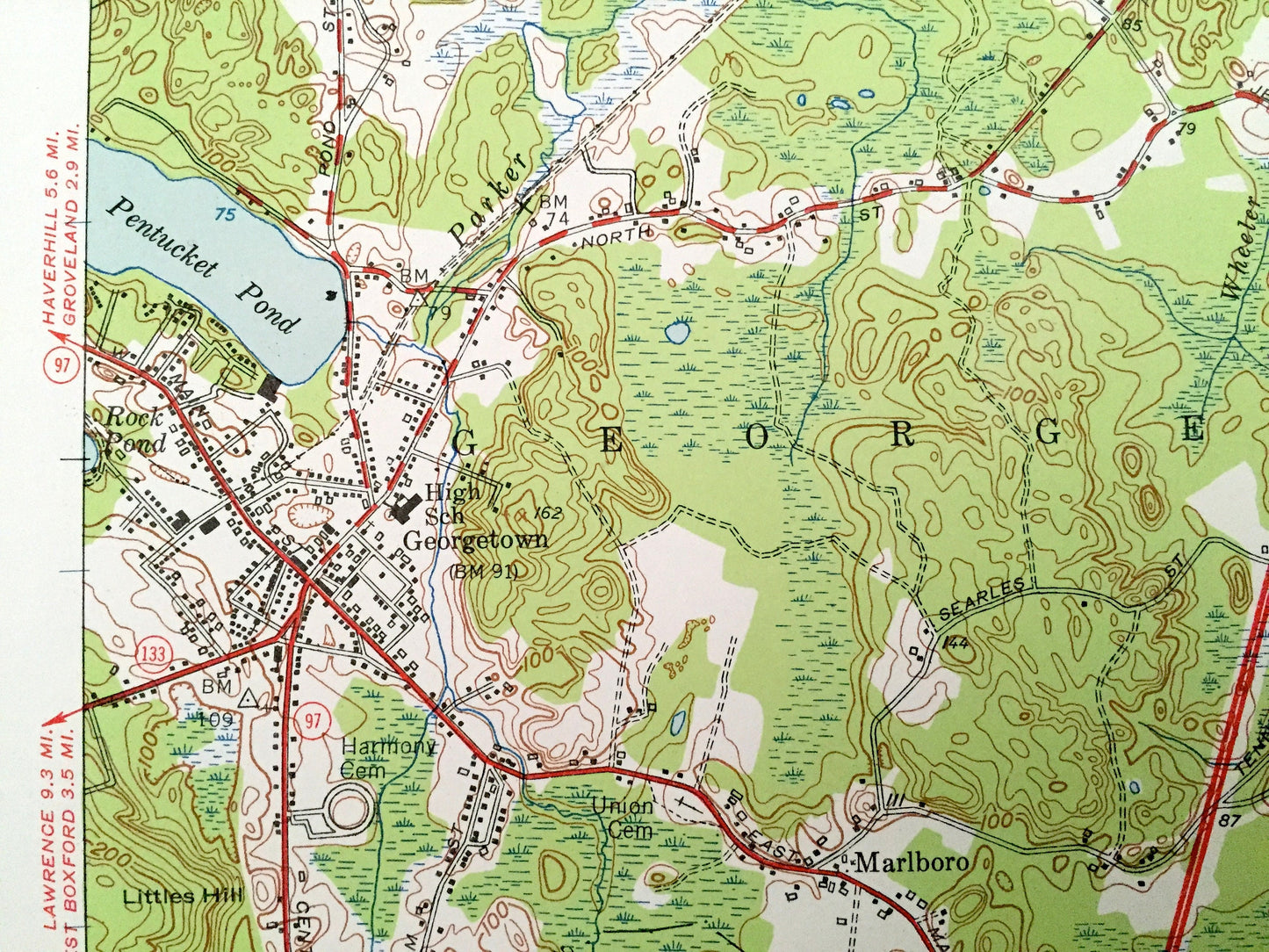 Antique Georgetown, Massachusetts 1953 US Geological Survey Topographic Map – Essex County, Groveland, Newbury, Rowley, Ipswich, Boxford, MA