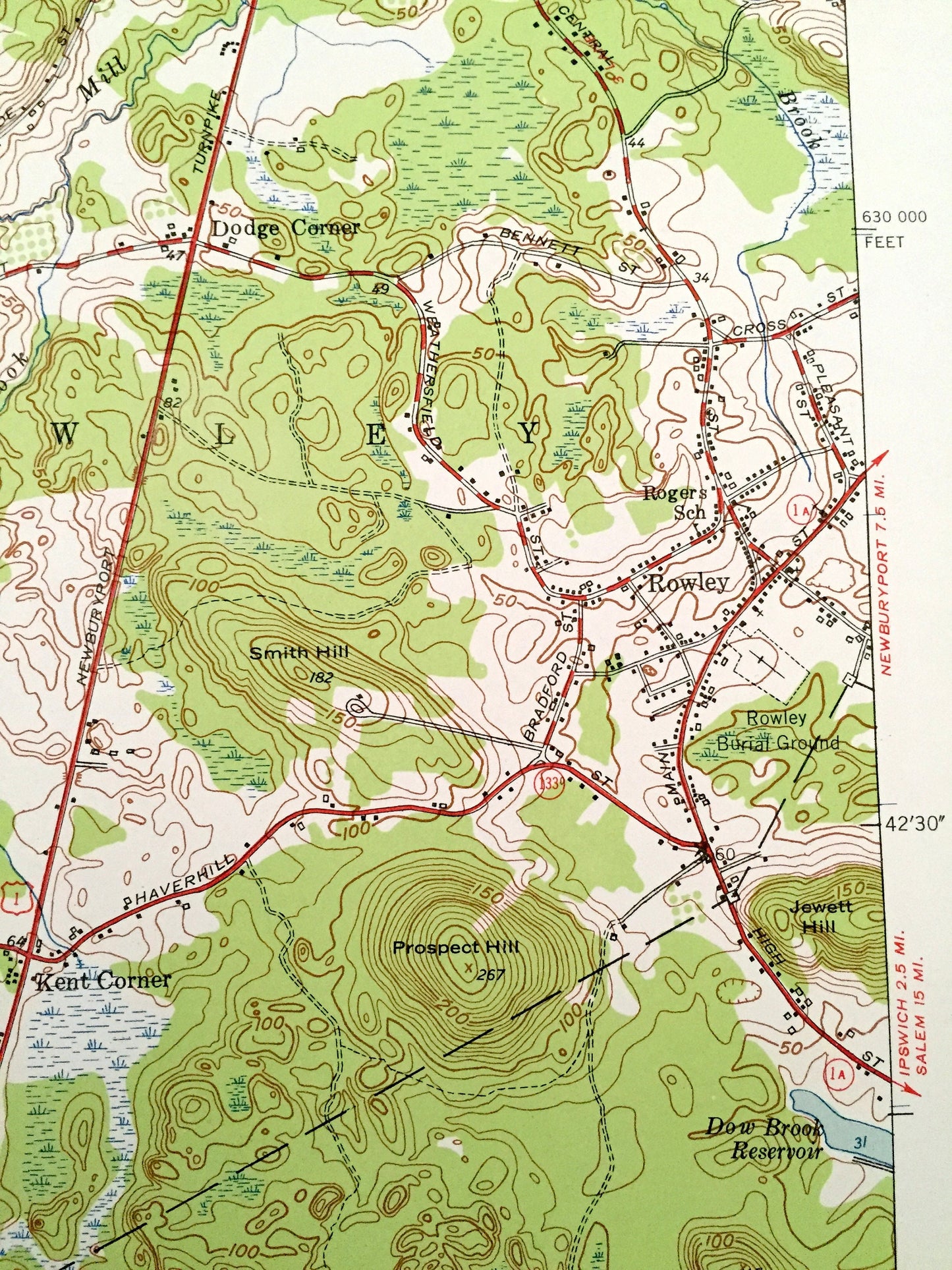 Antique Georgetown, Massachusetts 1953 US Geological Survey Topographic Map – Essex County, Groveland, Newbury, Rowley, Ipswich, Boxford, MA