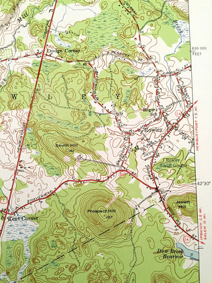 Antique Georgetown, Massachusetts 1953 US Geological Survey Topographic Map – Essex County, Groveland, Newbury, Rowley, Ipswich, Boxford, MA