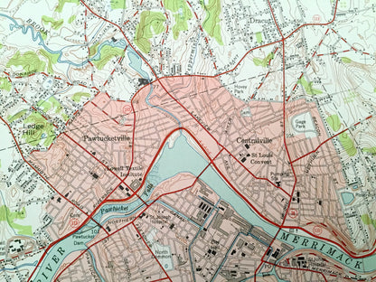 Antique Lowell, Massachusetts 1950 US Geological Survey Topographic Map – Essex, Middlesex County, Chelmsford, MA, Hillsborough County, NH