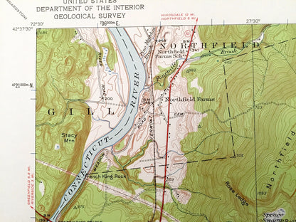 Antique Millers Falls, Massachusetts 1948 US Geological Survey Topographic Map – Franklin County, Wendell, Montague, Erving, Northfield, MA