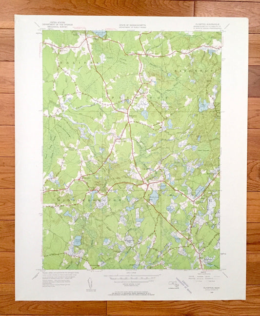 Antique Plympton, Massachusetts 1949 US Geological Survey Topographic Map – Plymouth County, Halifax, Kingston, Middleborough, Carver, MA