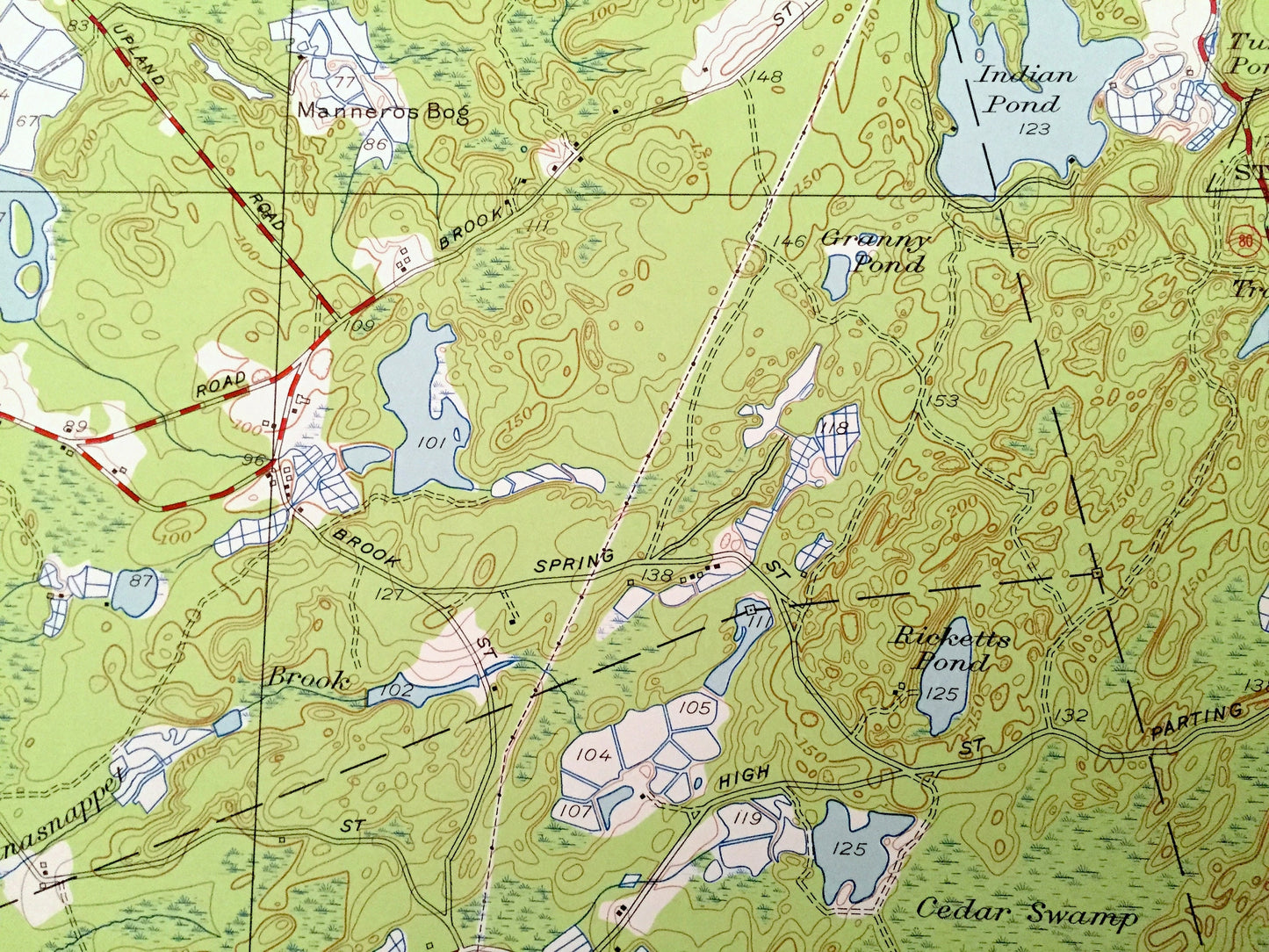 Antique Plympton, Massachusetts 1949 US Geological Survey Topographic Map – Plymouth County, Halifax, Kingston, Middleborough, Carver, MA