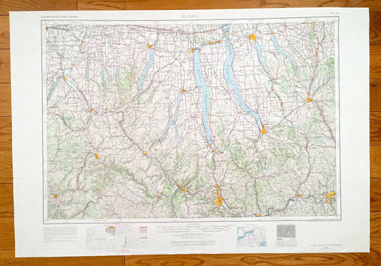 Antique Finger Lakes, New York 1962 US Geological Survey Topographic Map – Ithaca, Cortland, Auburn, Syracuse, Seneca, Canandaigua, Elmira