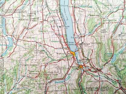 Antique Finger Lakes, New York 1962 US Geological Survey Topographic Map – Ithaca, Cortland, Auburn, Syracuse, Seneca, Canandaigua, Elmira