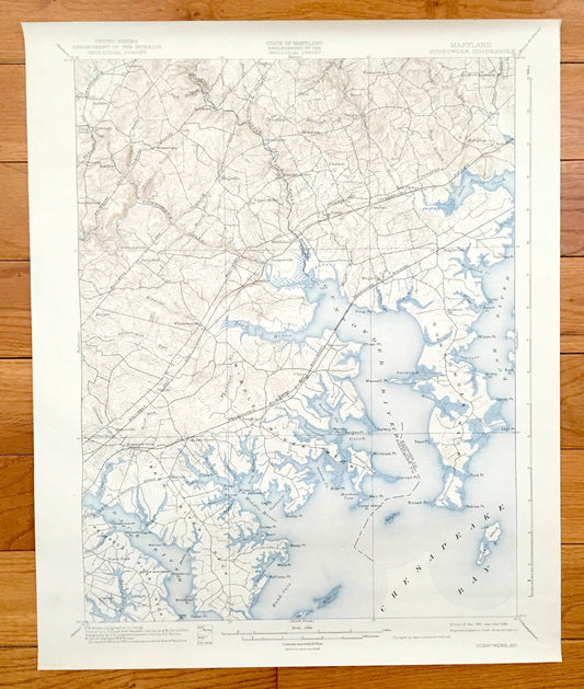 Antique 1901 Aberdeen Proving Ground, Maryland US Geological Survey Map – Gunpowder Falls, Chesapeake Bay, Baltimore & Harford County, MD