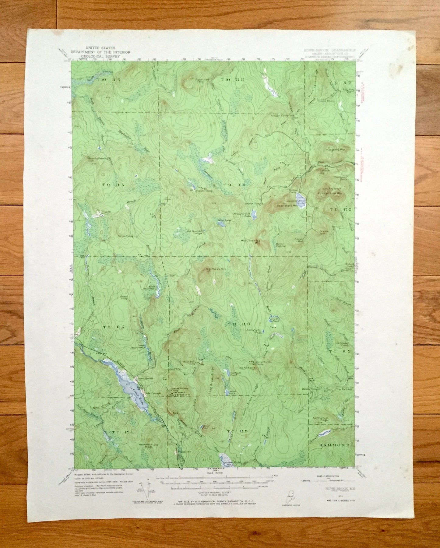 Antique Howe Brook, Maine 1954 US Geological Survey Topographic Map – Hammond, St Croix Lake, Nine Lake, Scott Pond, Aroostook County, ME