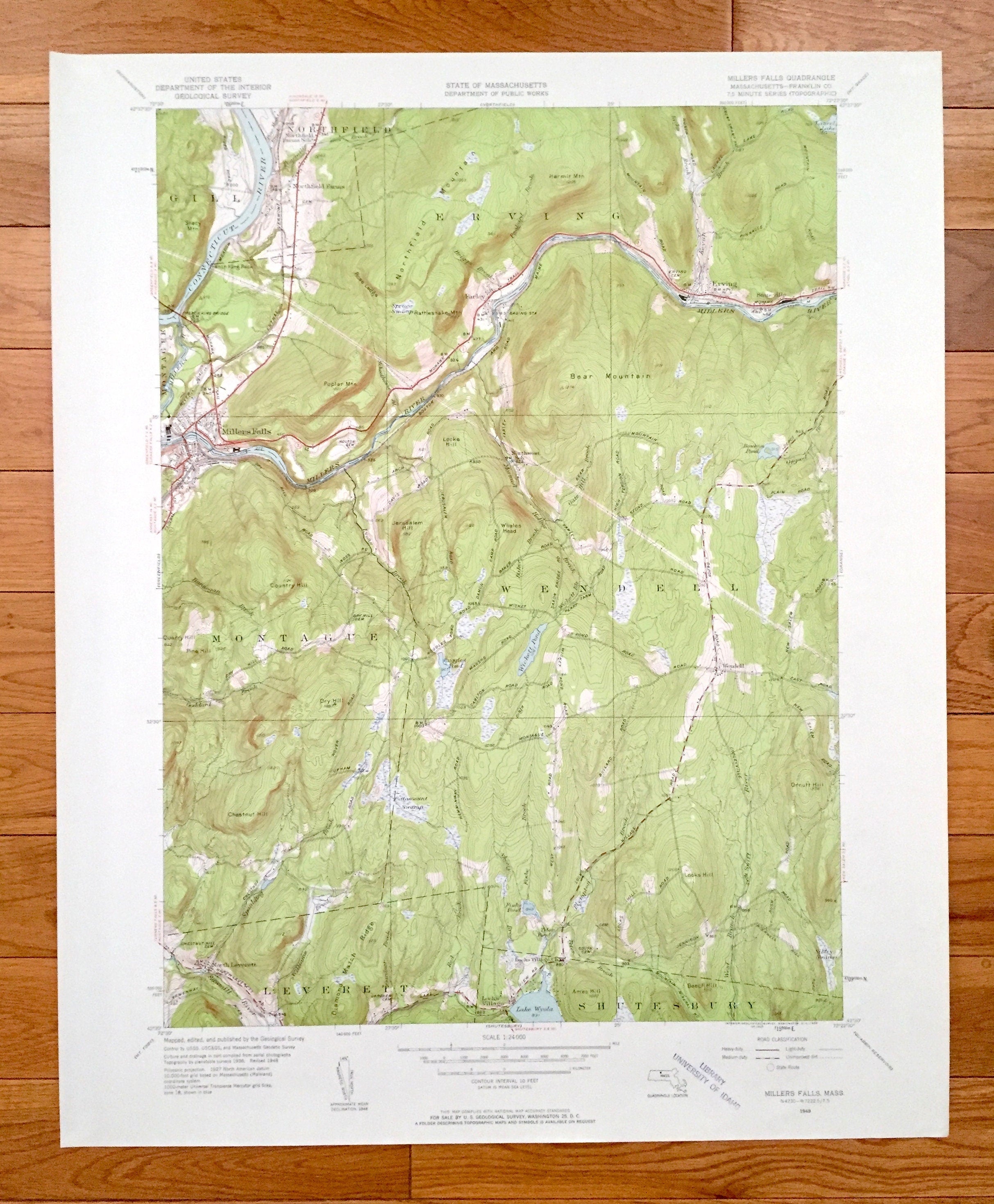 Topogra Antique Millers Falls, Massachusetts 1948 US Geological Survey Topogra ...