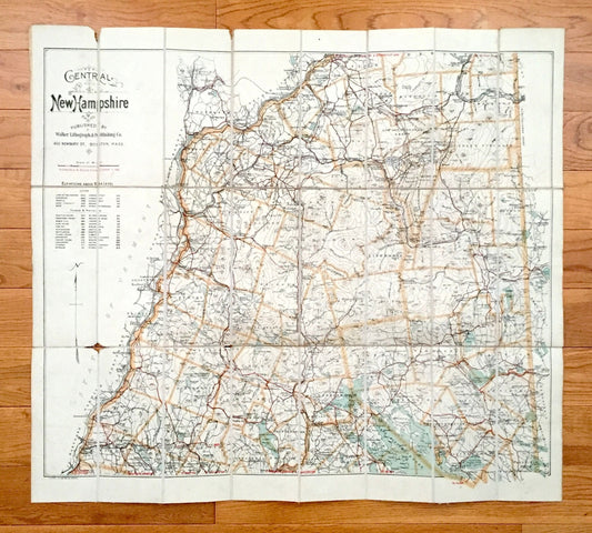 Antique Central New Hampshire 1916 George H Walker & Co Automobile Map – White Mountains, Winnipesaukee, Squam, Newfound Lake, Hanover, NH
