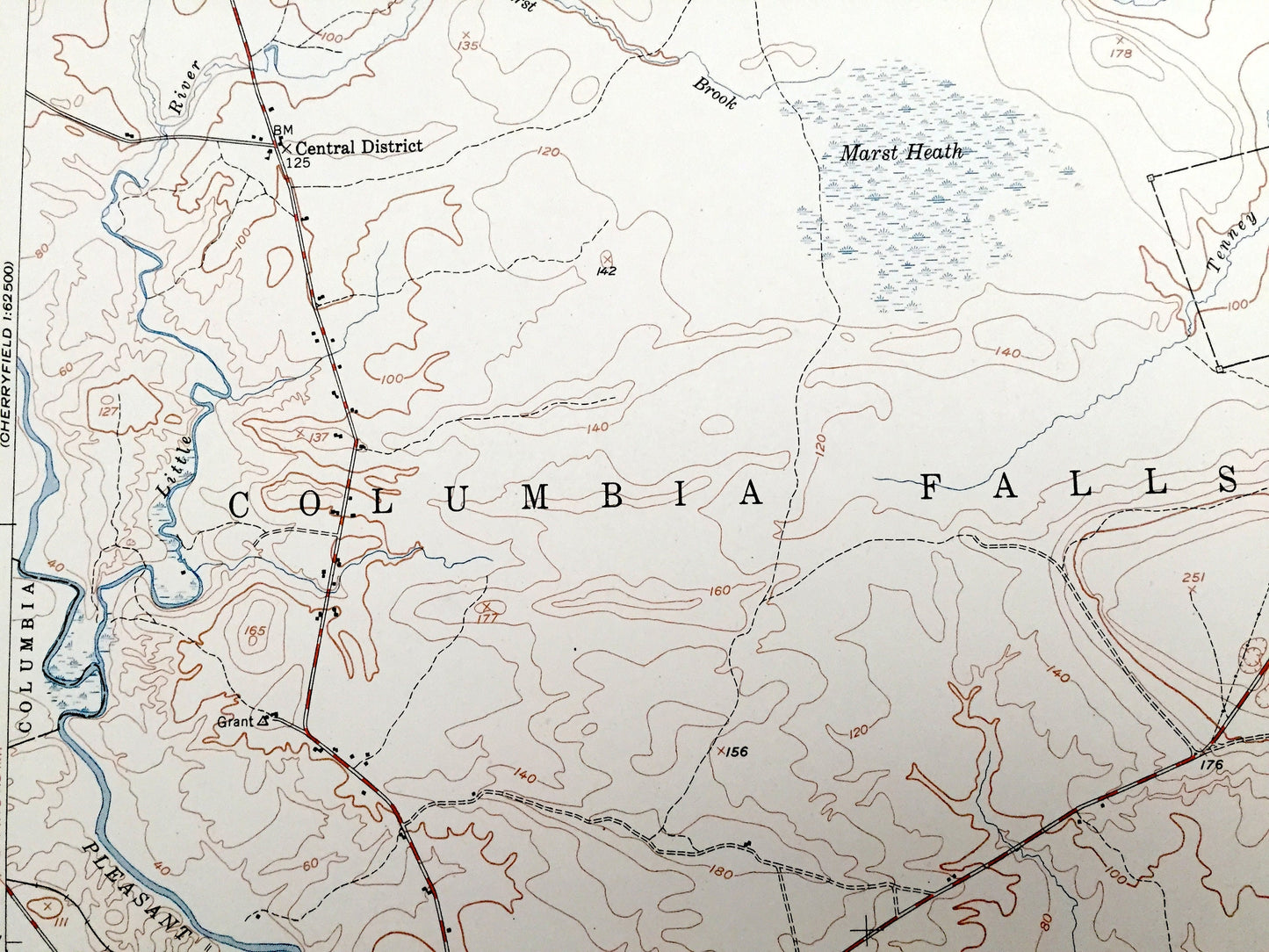 Antique Columbia Falls, Maine 1951 US Geological Survey Topographic Map – Washington County, Centerville, Jonesborough, Addison, Columbia ME