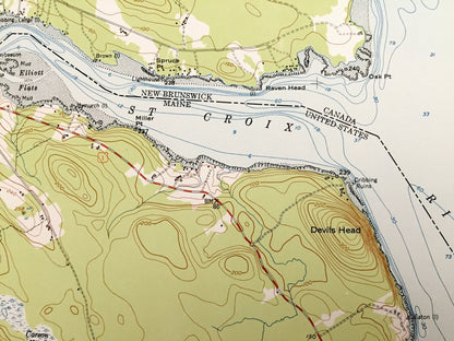 Antique Devils Head, Maine 1949 US Geological Survey Topographic Map – Washington County, Calais, ME, Charlotte County, New Brunswick