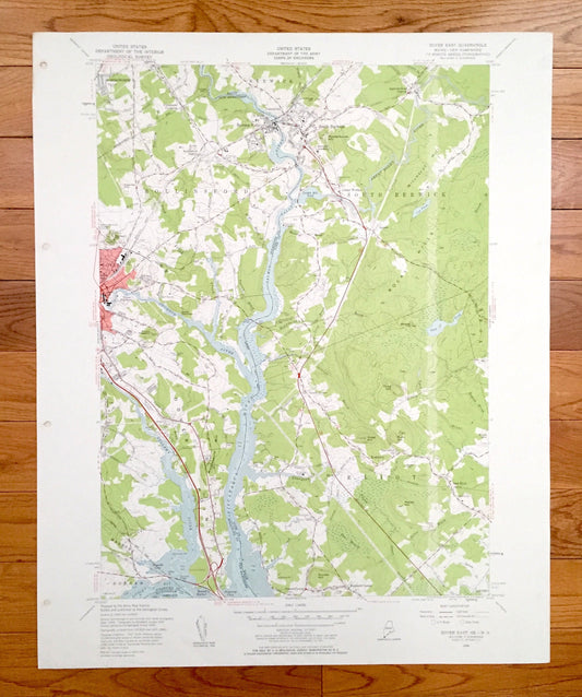 Antique Dover East, New Hampshire 1956 US Geological Survey Topographic Map – Rockingham, Strafford County, Rollinsford, NH, York County, ME