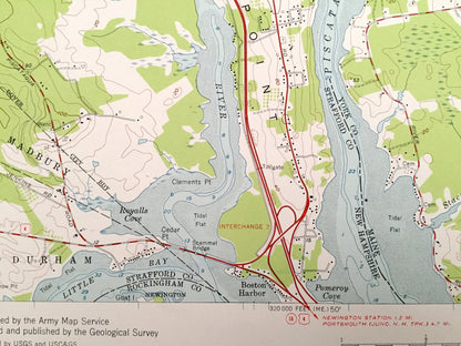 Antique Dover East, New Hampshire 1956 US Geological Survey Topographic Map – Rockingham, Strafford County, Rollinsford, NH, York County, ME