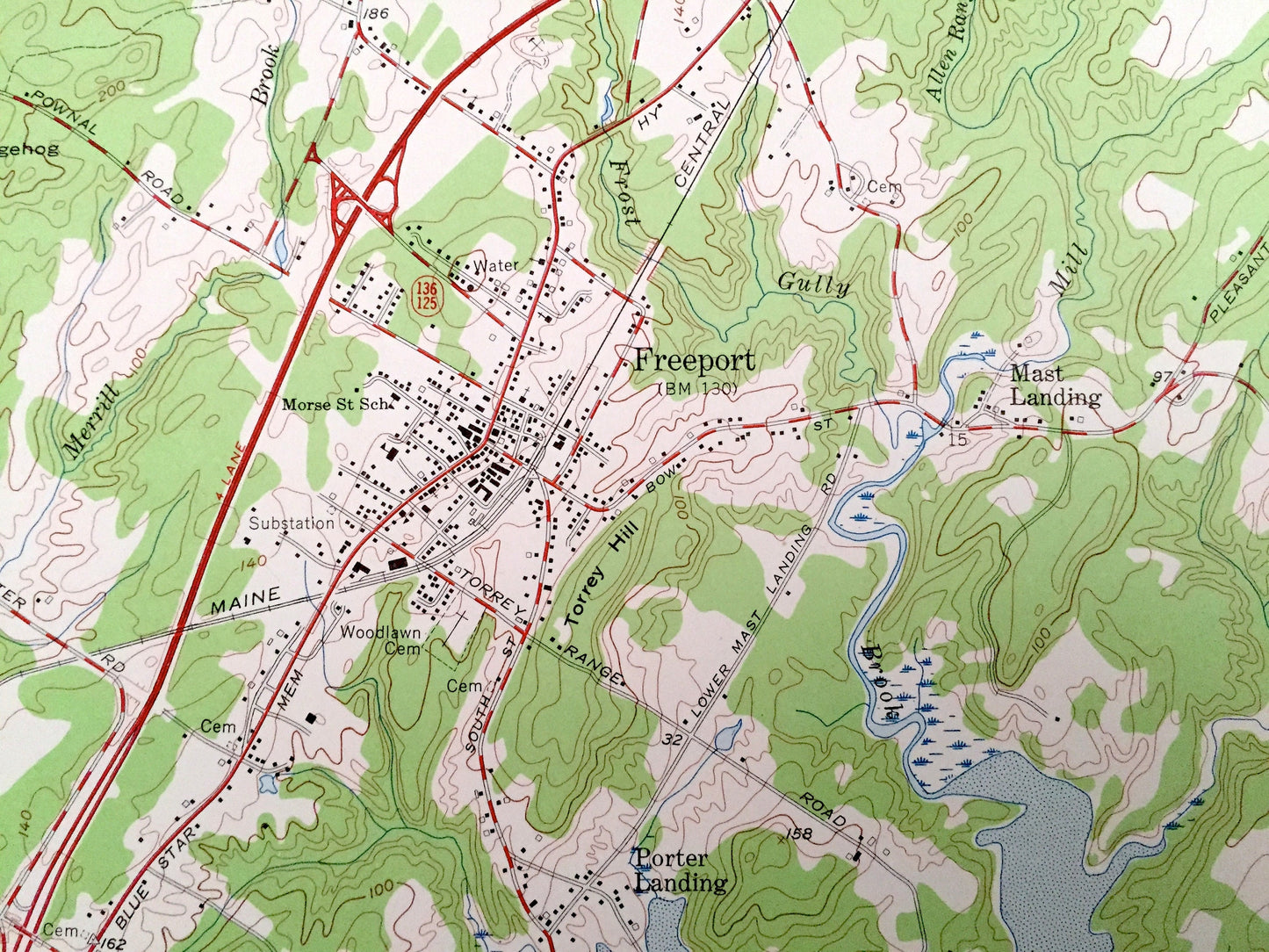 Antique Freeport, Maine 1957 US Geological Survey Topographic Map – Sagadahoc, Cumberland County, Brunswick, Yarmouth, Harpswell, ME