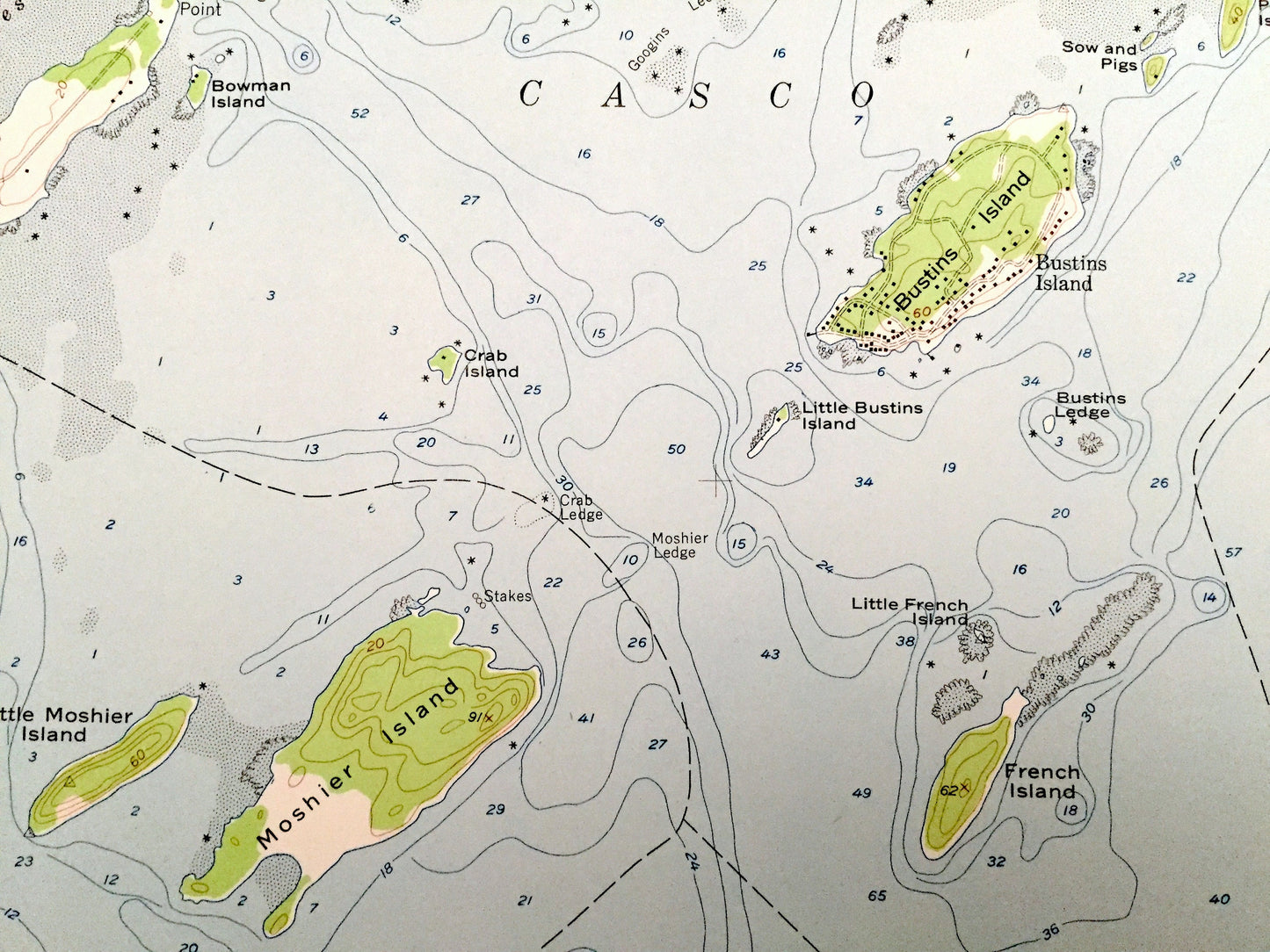 Antique Freeport, Maine 1957 US Geological Survey Topographic Map – Sagadahoc, Cumberland County, Brunswick, Yarmouth, Harpswell, ME