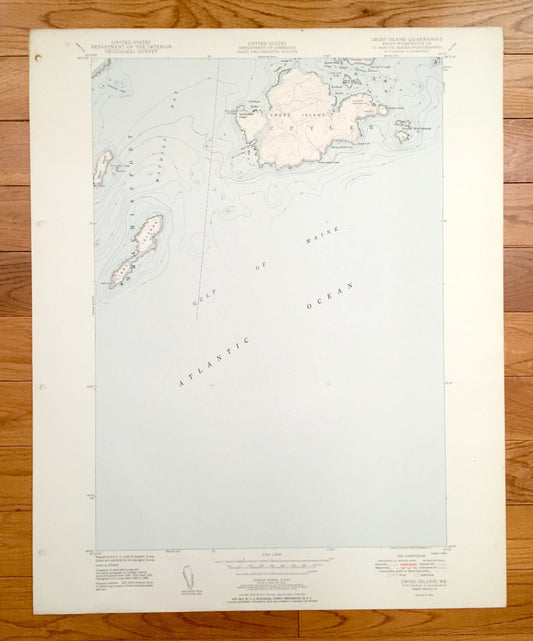 Antique Cross Island, Maine 1950 US Geological Survey Topographic Map – Washington County, Machiasport, Cutler, Gulf of Maine, ME