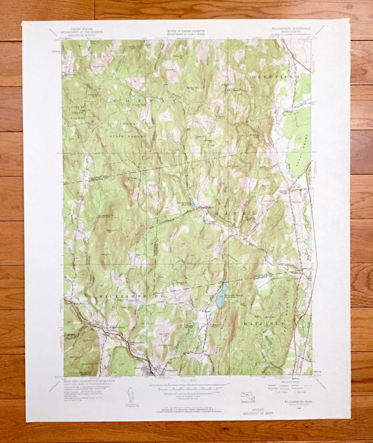 Antique Williamsburg, Massachusetts 1948 US Geological Survey Topographic Map – Hampshire, Franklin County, Conway, Deerfield, Hatfield, MA