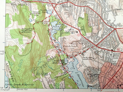 Antique Worcester North, Massachusetts 1948 US Geological Survey Topographic Map – Boyleston, Holden, Leicester, Shrewsbury, Morningdale, MA