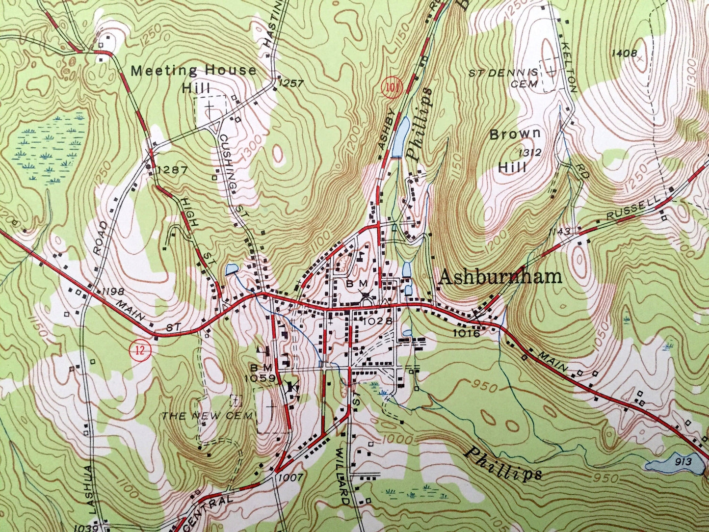 Antique Ashburnham, Massachusetts 1950 US Geological Survey Topographic Map – Middlesex, Worcester County, MA, Hillsboro, Cheshire County NH