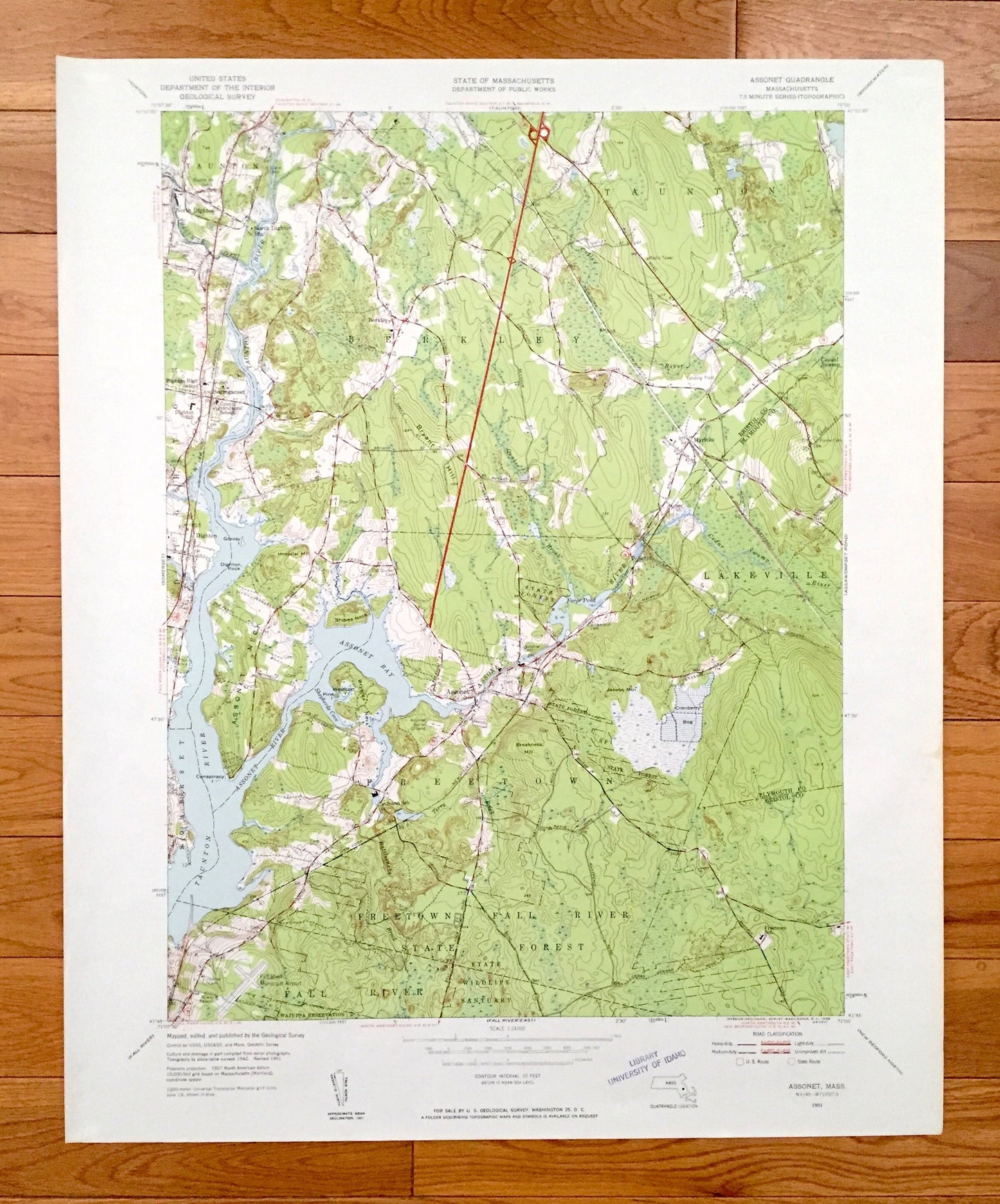 Antique Assonet, Massachusetts 1951 US Geological Survey Topographic Map – Bristol, Plymouth County, Berkley, Taunton, Lakeville, Dighton MA