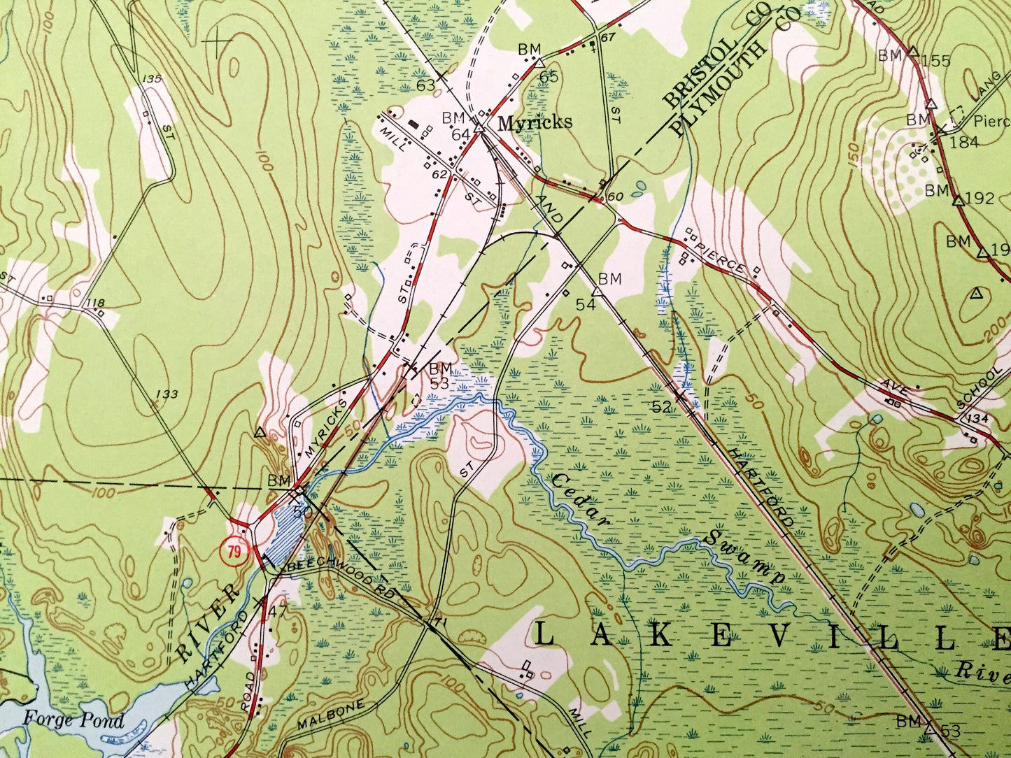 Antique Assonet, Massachusetts 1951 US Geological Survey Topographic Map – Bristol, Plymouth County, Berkley, Taunton, Lakeville, Dighton MA