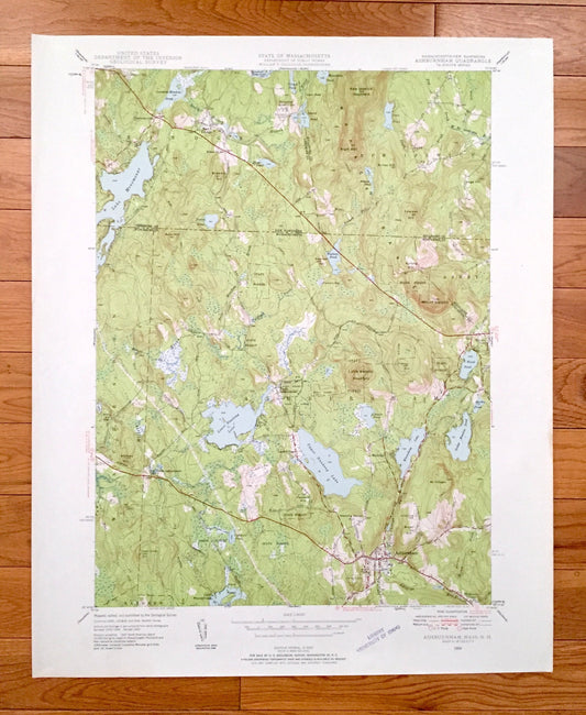 Antique Ashburnham, Massachusetts 1950 US Geological Survey Topographic Map – Middlesex, Worcester County, MA, Hillsboro, Cheshire County NH