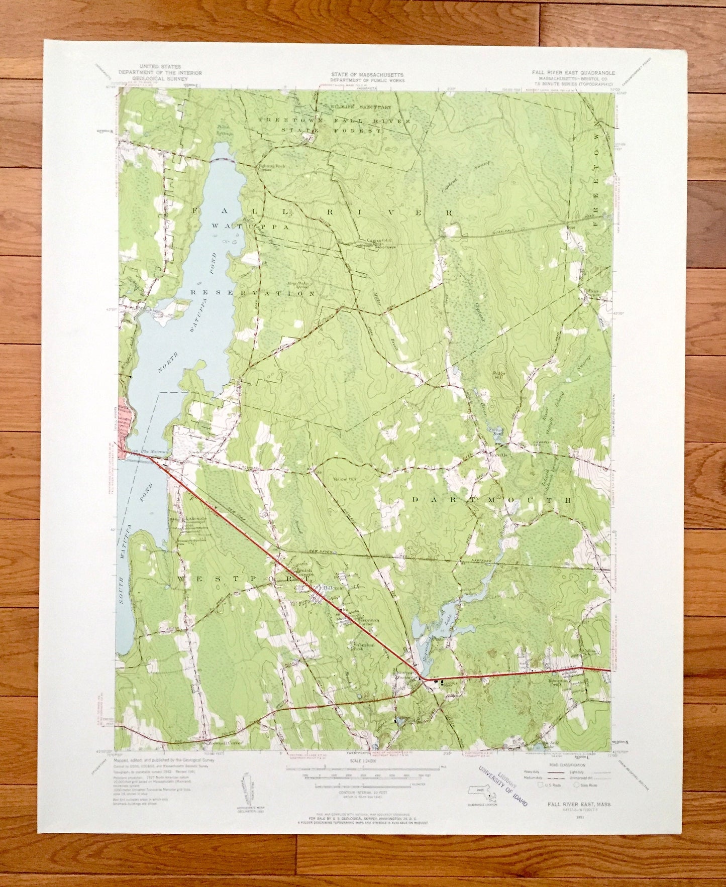 Antique Fall River East, Massachusetts 1951 US Geological Survey Topographic Map – Bristol County, Freetown, Dartmouth, Westport, MA