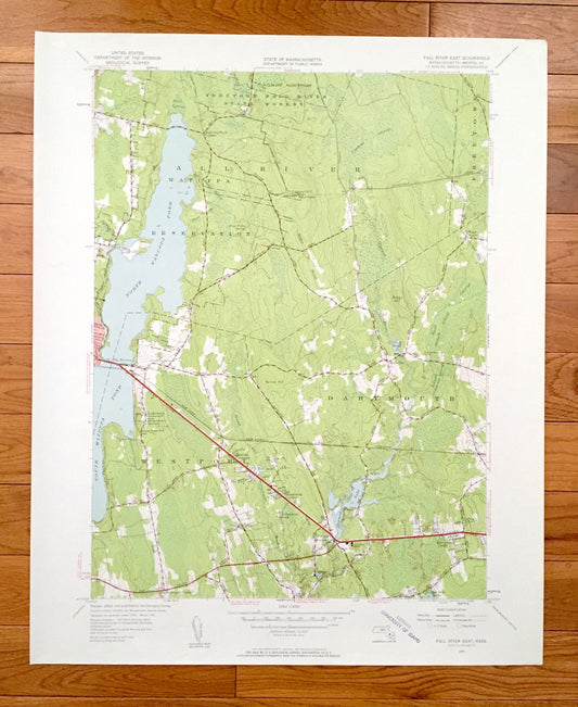 Antique Fall River East, Massachusetts 1951 US Geological Survey Topographic Map – Bristol County, Freetown, Dartmouth, Westport, MA