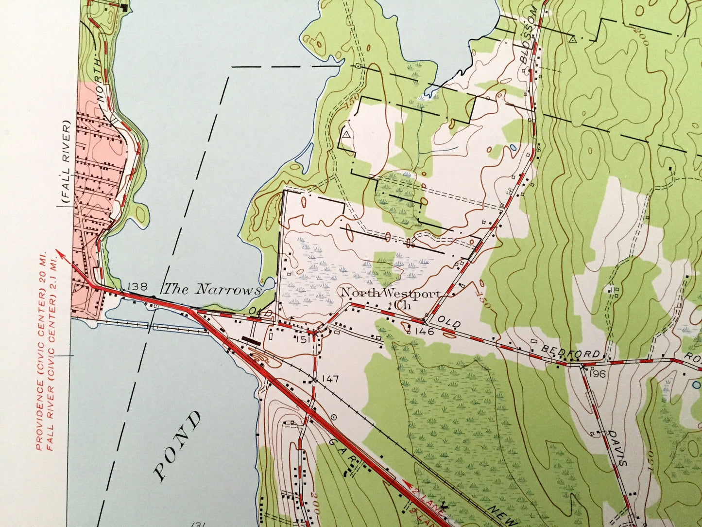 Antique Fall River East, Massachusetts 1951 US Geological Survey Topographic Map – Bristol County, Freetown, Dartmouth, Westport, MA