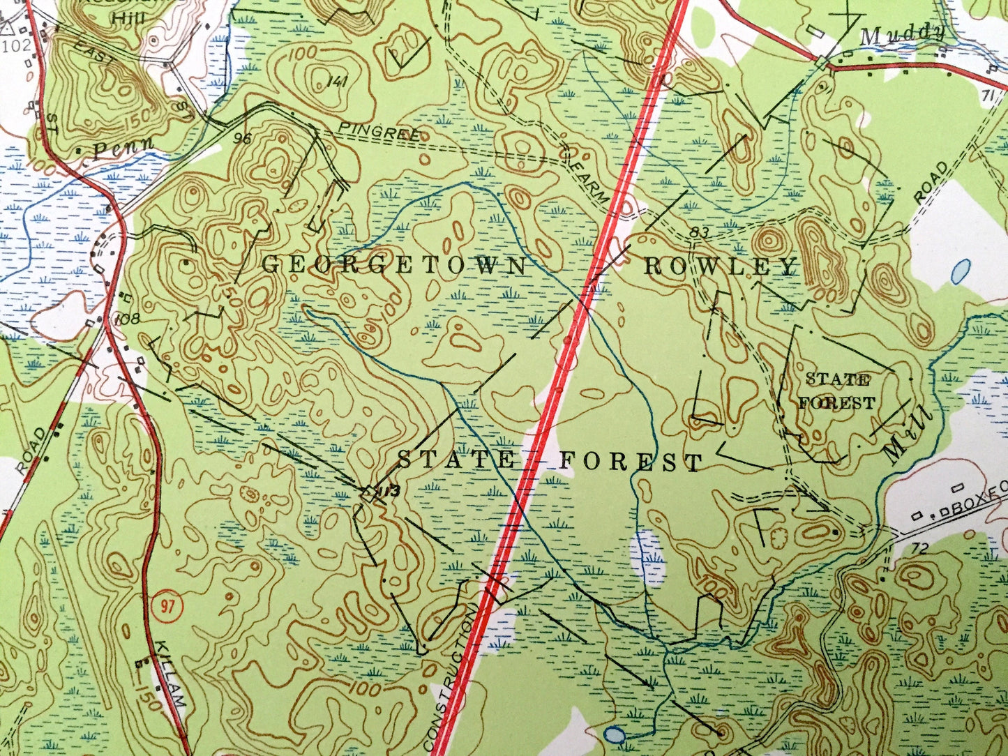 Antique Georgetown, Massachusetts 1953 US Geological Survey Topographic Map – Essex County, Groveland, Newbury, Rowley, Ipswich, Boxford, MA