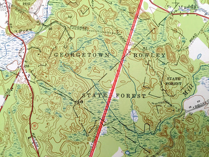 Antique Georgetown, Massachusetts 1953 US Geological Survey Topographic Map – Essex County, Groveland, Newbury, Rowley, Ipswich, Boxford, MA