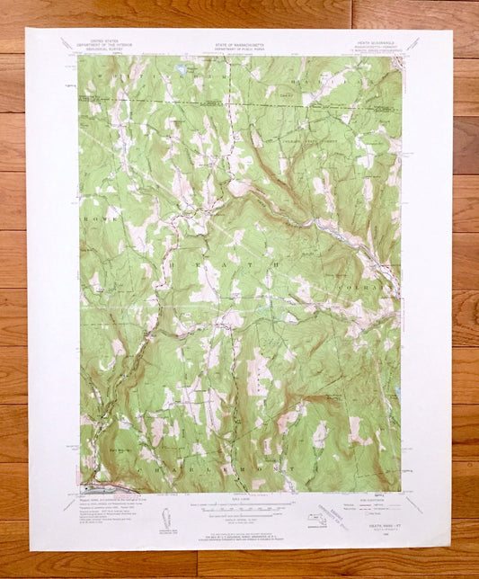 Antique Heath, Massachusetts 1950 US Geological Survey Topographic Map — Franklin County, Rowe, Colrain, MA, Windham County, Whitingham, VT