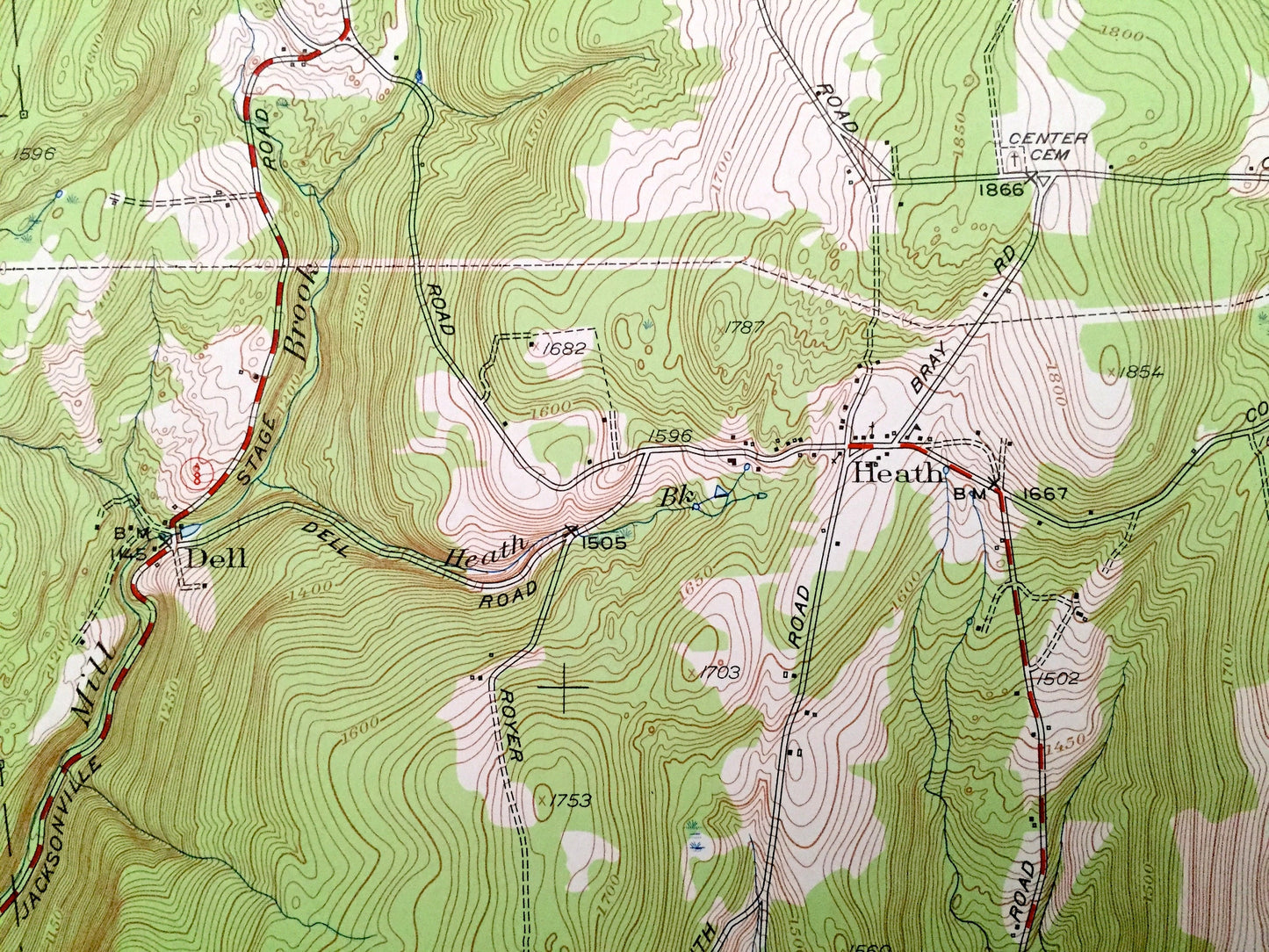 Antique Heath, Massachusetts 1950 US Geological Survey Topographic Map — Franklin County, Rowe, Colrain, MA, Windham County, Whitingham, VT