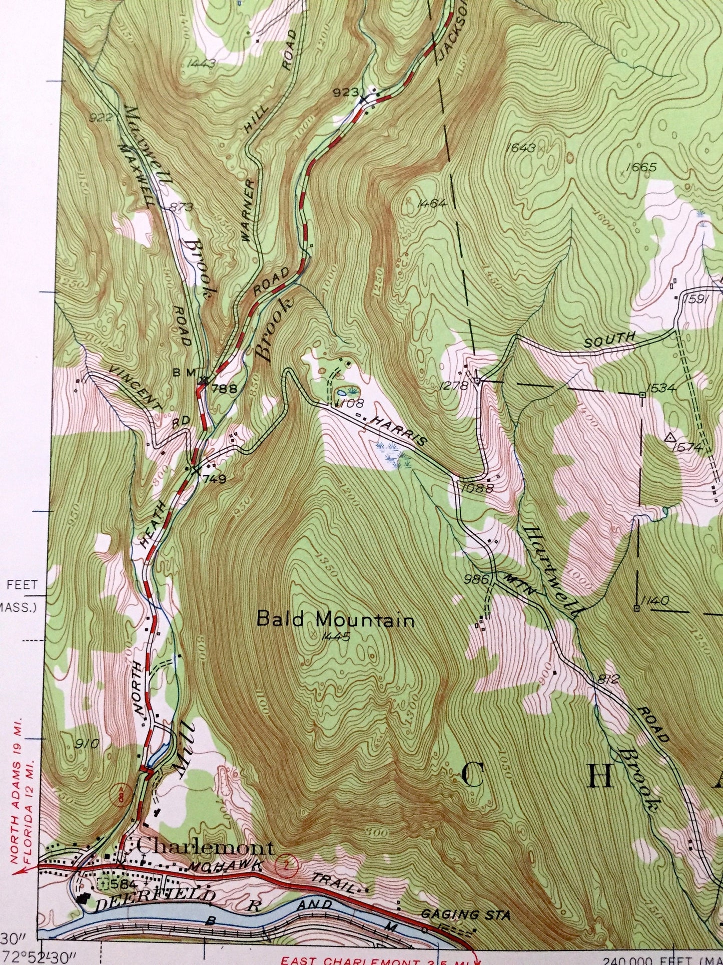 Antique Heath, Massachusetts 1950 US Geological Survey Topographic Map — Franklin County, Rowe, Colrain, MA, Windham County, Whitingham, VT