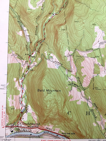 Antique Heath, Massachusetts 1950 US Geological Survey Topographic Map — Franklin County, Rowe, Colrain, MA, Windham County, Whitingham, VT
