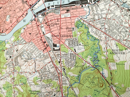 Antique Lawrence, Massachusetts 1955 US Geological Survey Topographic Map – Middlesex, Essex County, MA, Hillsboro, Andover, Rockingham, NH
