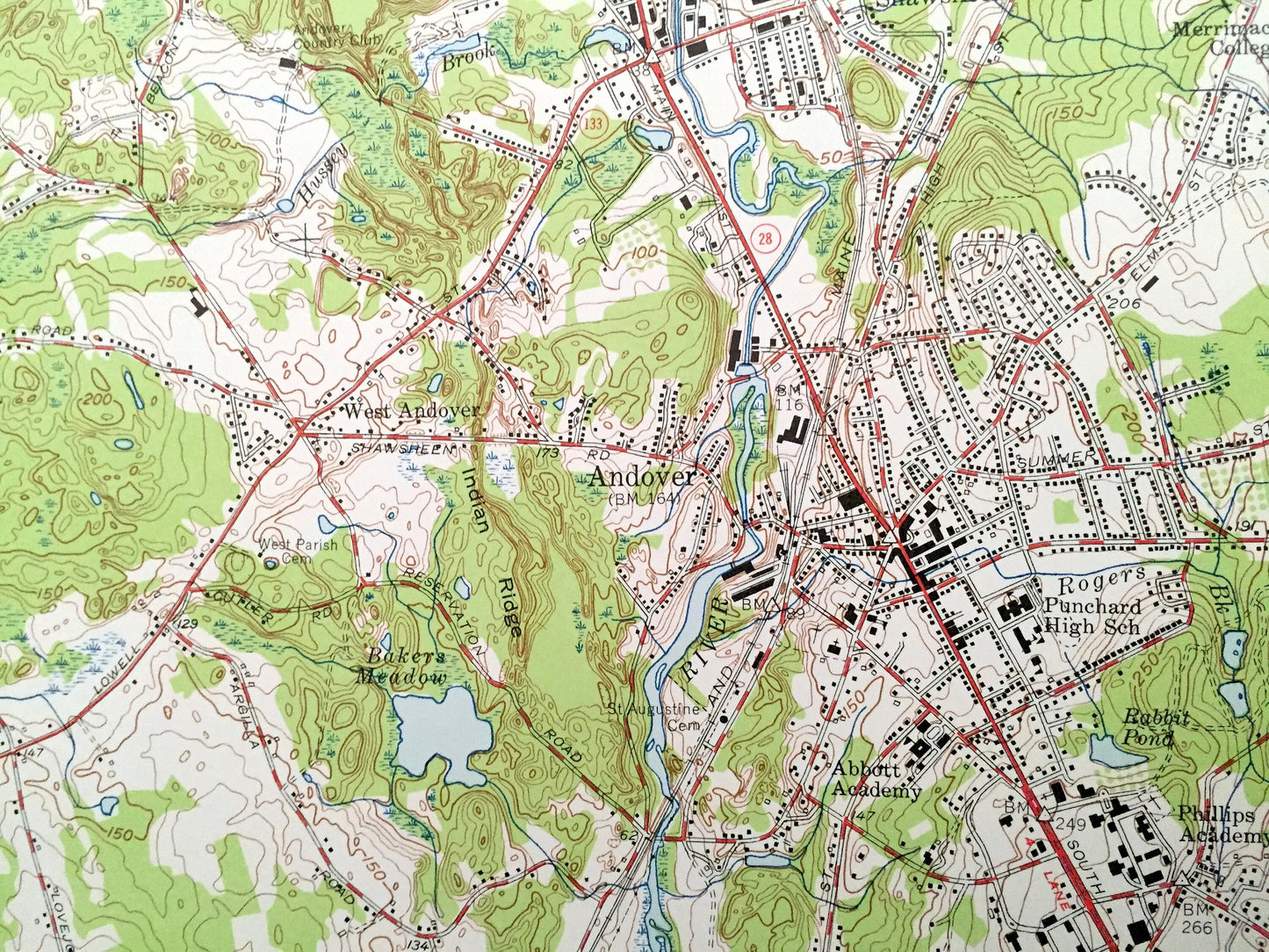 Antique Lawrence, Massachusetts 1955 US Geological Survey Topographic Map – Middlesex, Essex County, MA, Hillsboro, Andover, Rockingham, NH