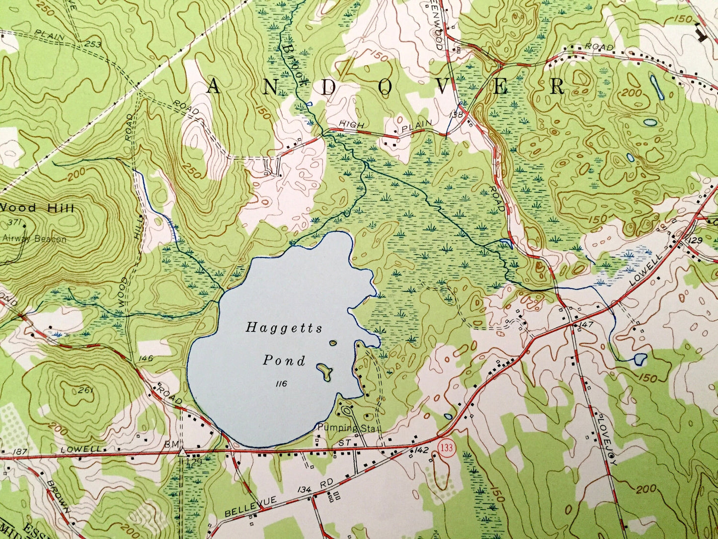 Antique Lawrence, Massachusetts 1955 US Geological Survey Topographic Map – Middlesex, Essex County, MA, Hillsboro, Andover, Rockingham, NH