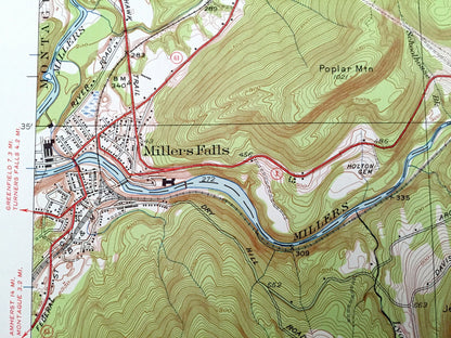Antique Millers Falls, Massachusetts 1948 US Geological Survey Topographic Map – Franklin County, Wendell, Montague, Erving, Northfield, MA