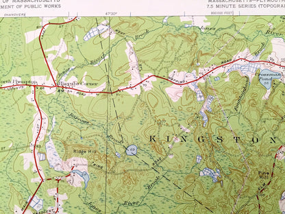 Antique Plympton, Massachusetts 1949 US Geological Survey Topographic Map – Plymouth County, Halifax, Kingston, Middleborough, Carver, MA