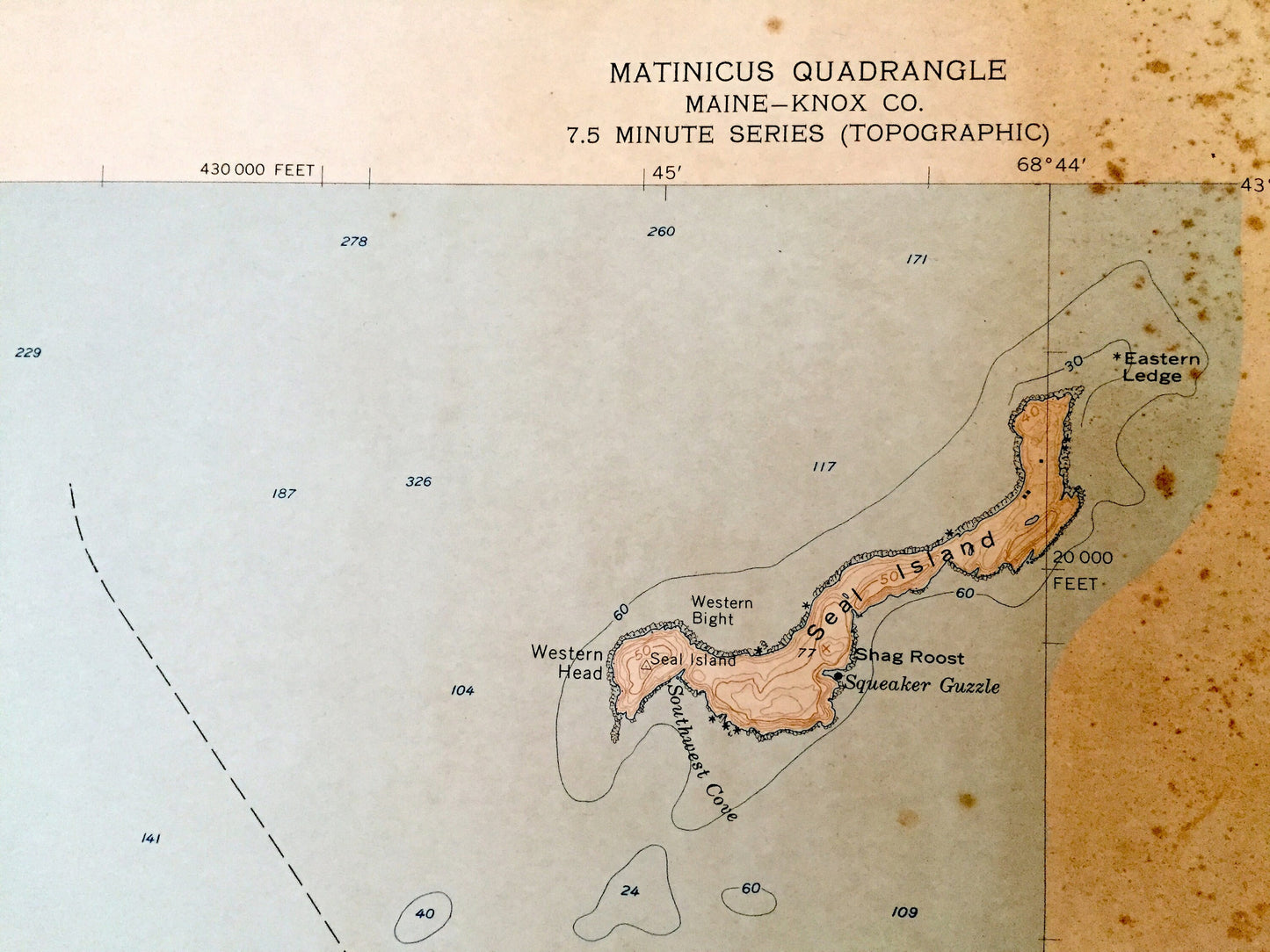 Antique Matinicus, Maine 1953 US Geological Survey Topographic Map – Criehaven, Wooden Ball, Ragged, Island, Knox County, Seal Ledges, ME