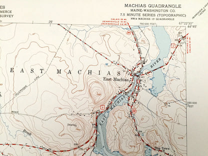 Antique Machias, Maine 1951 US Geological Survey Topographic Map – Washington County, Marshfield, Whitneyville, Roque Bluffs, Machiasport ME