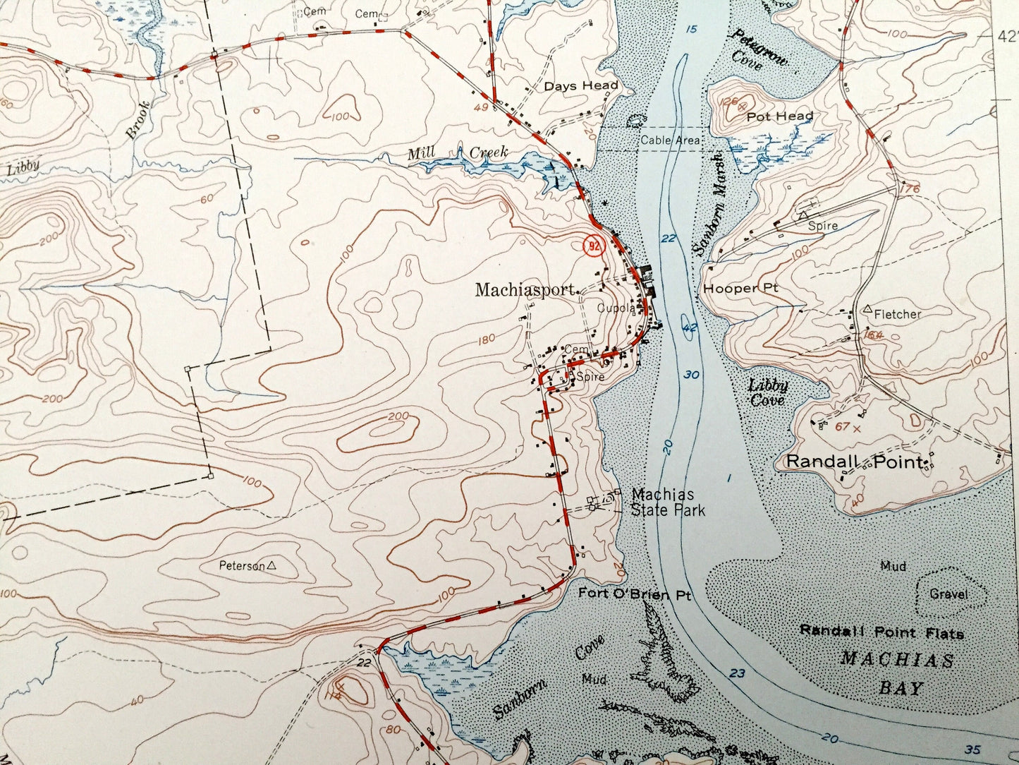 Antique Machias, Maine 1951 US Geological Survey Topographic Map – Washington County, Marshfield, Whitneyville, Roque Bluffs, Machiasport ME