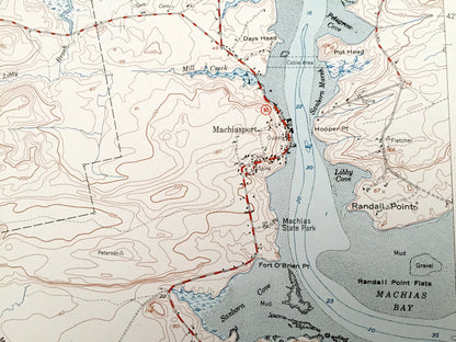 Antique Machias, Maine 1951 US Geological Survey Topographic Map – Washington County, Marshfield, Whitneyville, Roque Bluffs, Machiasport ME